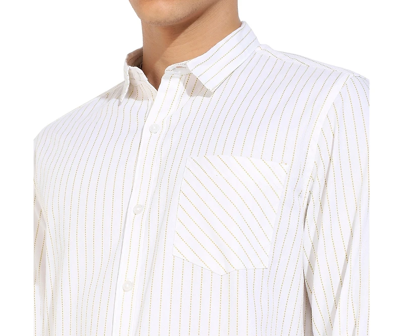 Campus Sutra Men's White Chalk Striped Shirt