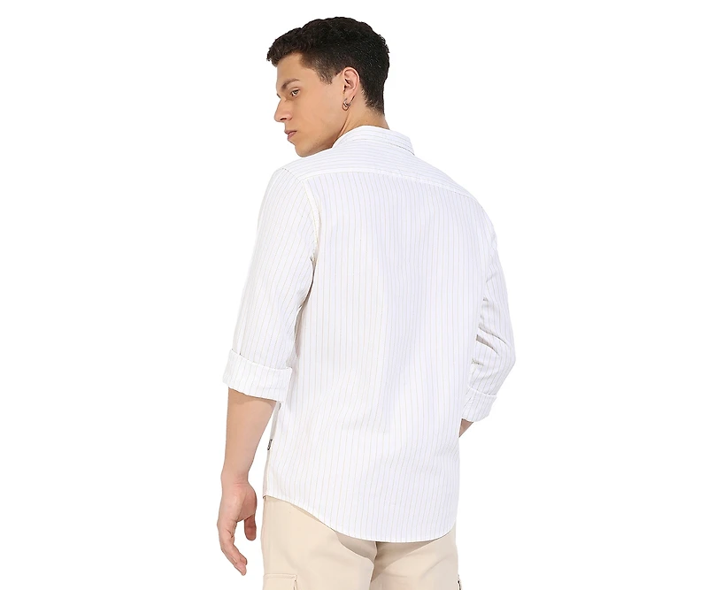 Campus Sutra Men's White Chalk Striped Shirt