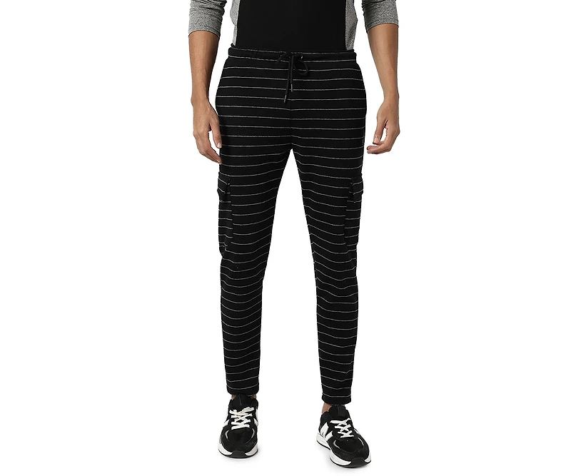 Campus Sutra Men's Black Horizontal Striped Casual Joggers