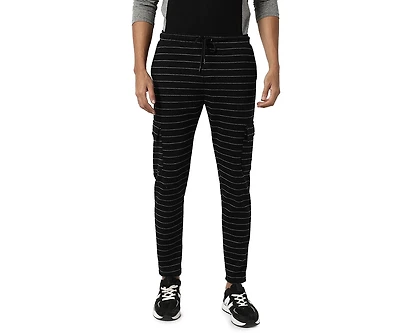 Campus Sutra Men's Black Horizontal Striped Casual Joggers