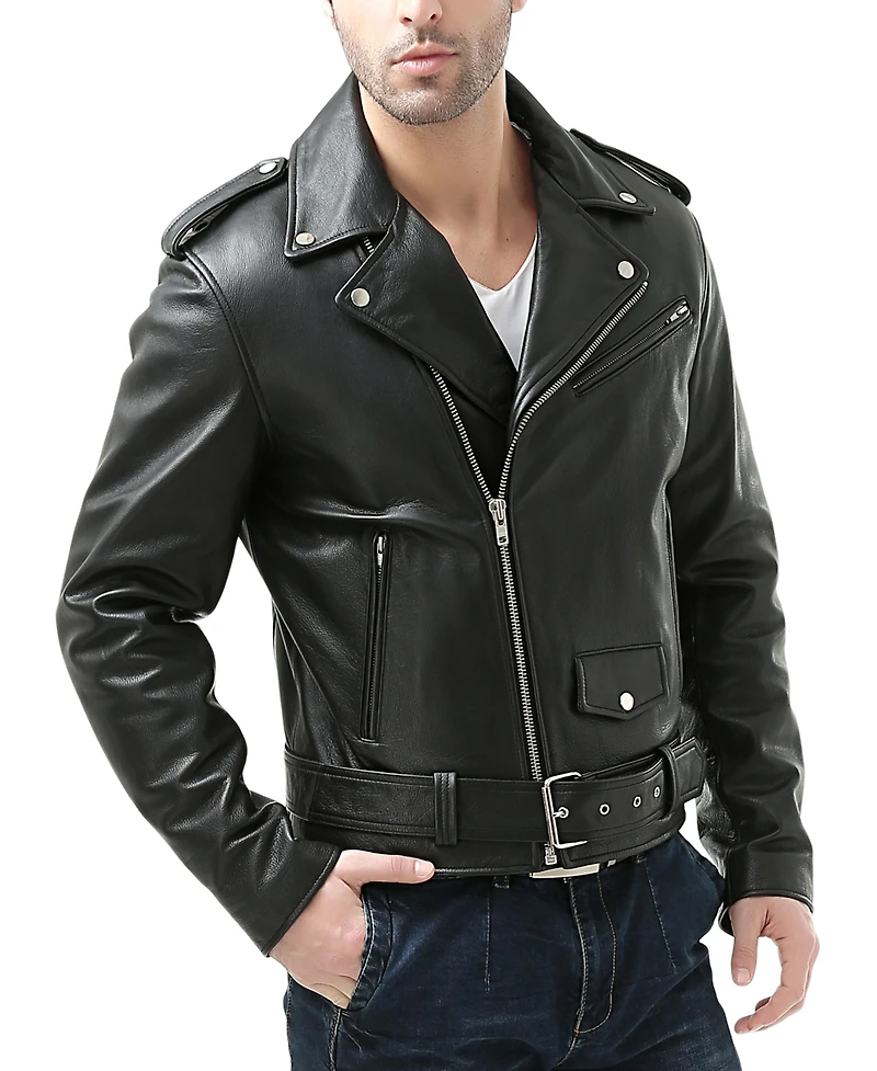 Bgsd Men Classic Leather Motorcycle Jacket