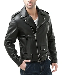 Bgsd Men Classic Leather Motorcycle Jacket