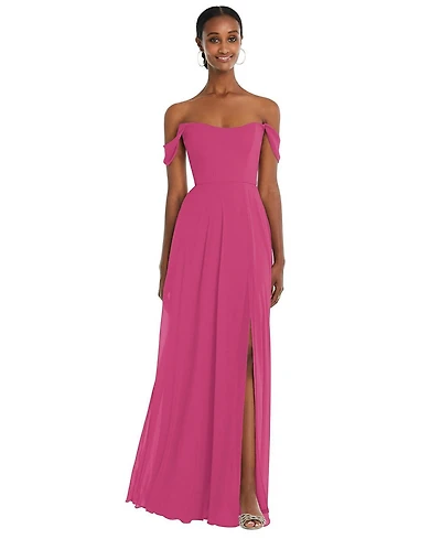 After Six Off-the-Shoulder Basque Neck Maxi Dress with Flounce Sleeves