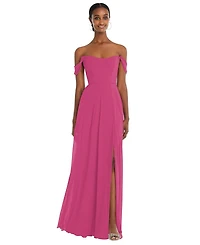 After Six Off-the-Shoulder Basque Neck Maxi Dress with Flounce Sleeves