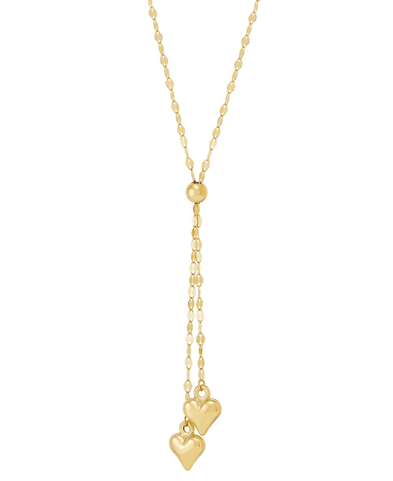 Double Heart 18" Lariat Necklace in 10k Gold