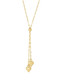 Double Heart 18" Lariat Necklace in 10k Gold