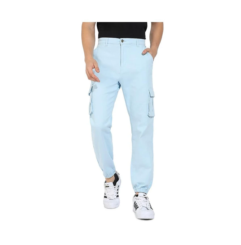 Campus Sutra Men's Light Blue Cuffed Hem Cargo Trousers