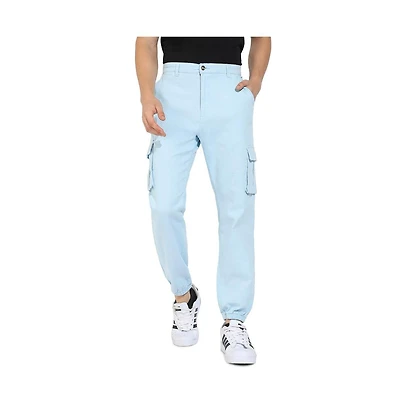 Campus Sutra Men's Light Blue Cuffed Hem Cargo Trousers