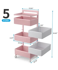 4 Tier Metal Utility Cart with Lockable Wheels, Rotating Shelf Household Organization Rack Corner
