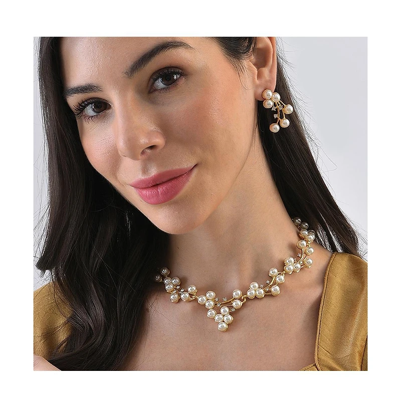 Sohi Women's Gold Pearl Cluster Jewelry Set