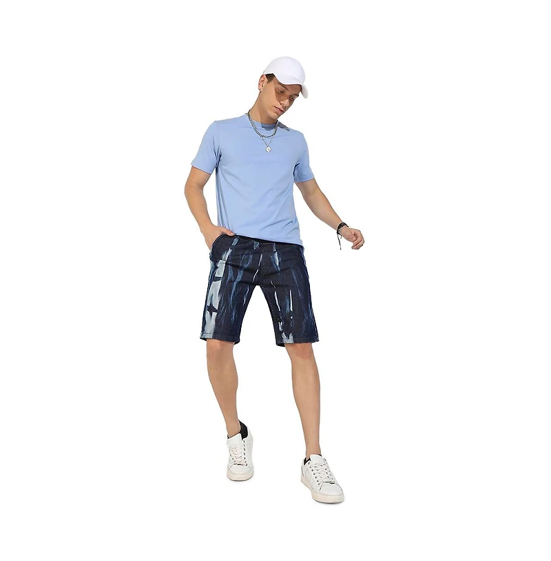 Campus Sutra Men's Pastel Blue Basic Regular Fit T-Shirt