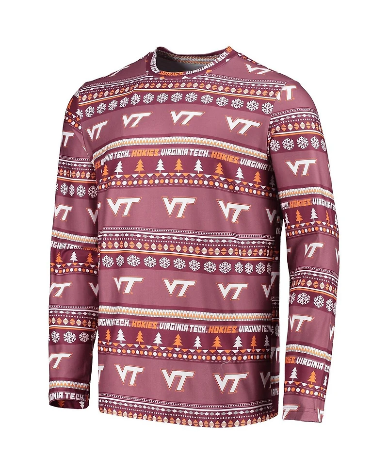 Men's Concepts Sport Maroon Virginia Tech Hokies Ugly Sweater Long Sleeve T-shirt and Pants Sleep Set