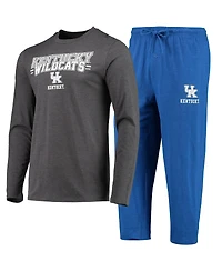 Men's Concepts Sport Royal, Heathered Charcoal Distressed Kentucky Wildcats Meter Long Sleeve T-shirt and Pants Sleep Set