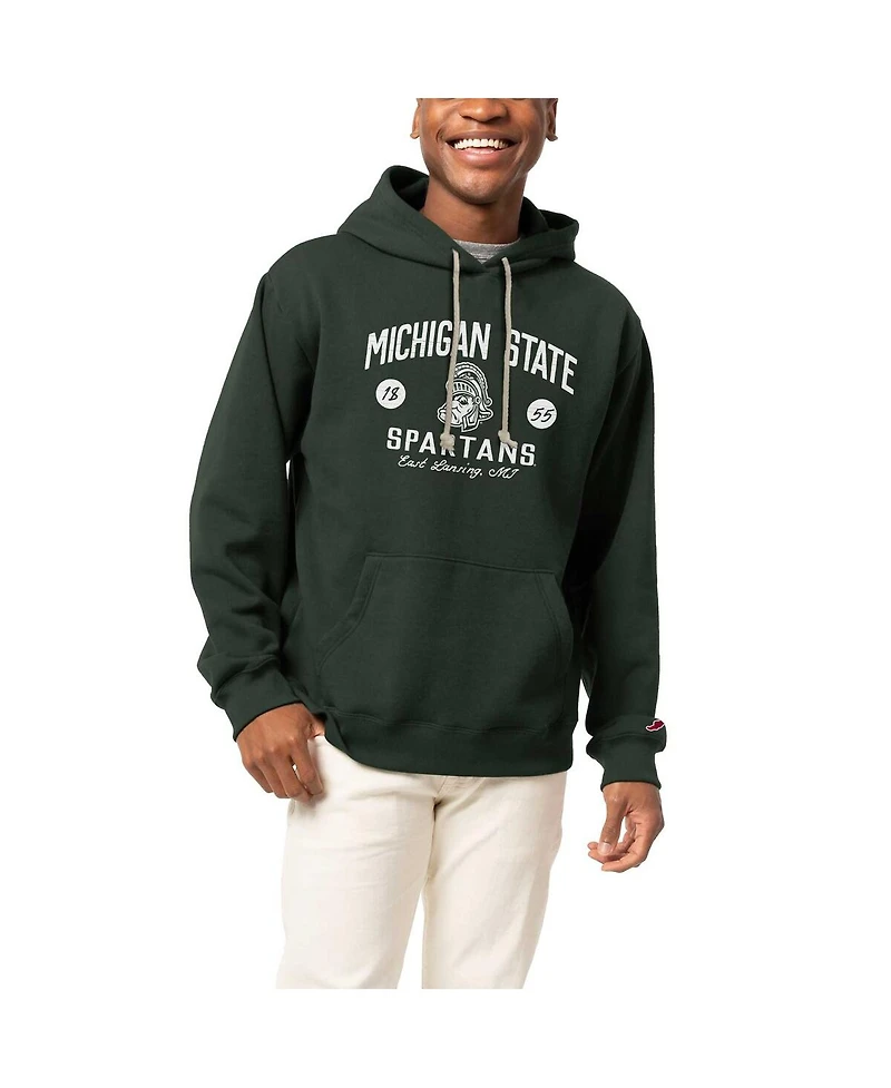 Men's League Collegiate Wear Green Distressed Michigan State Spartans Bendy Arch Essential Pullover Hoodie