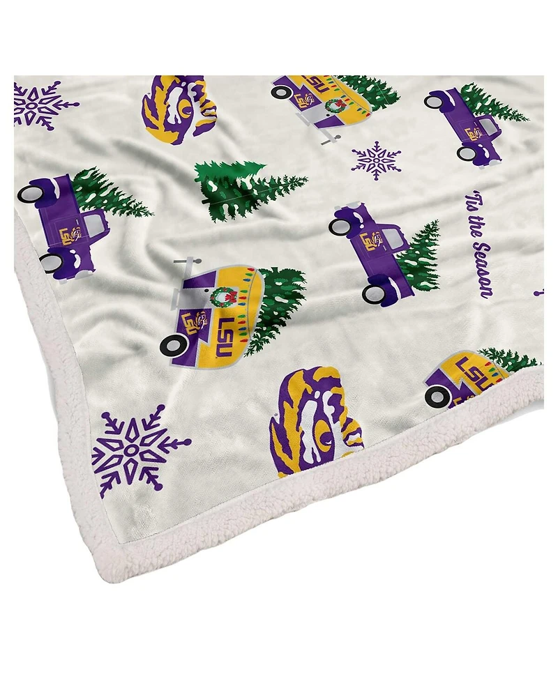 Pegasus Lsu Tigers Holiday Truck Repeat 50" x 60" Sherpa Flannel Fleece Blanket