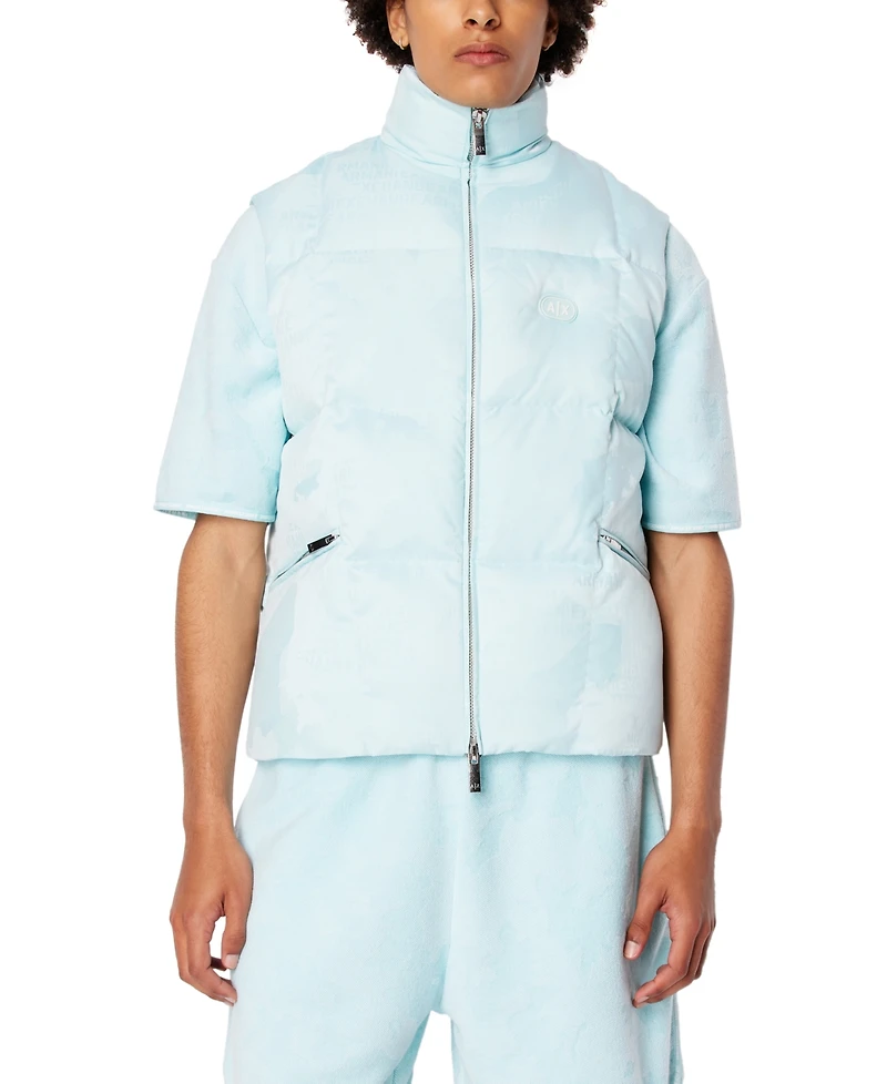 A|X Armani Exchange Men's Camo Printed Zip Front Puffer Vest