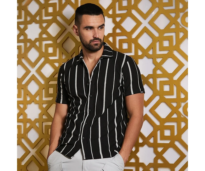 Campus Sutra Men's Black & White Pencil Striped Shirt