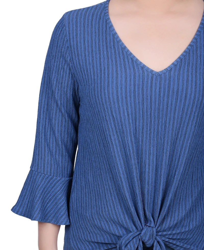 Ny Collection Petite 3/4 Bell Sleeve Textured Knit Top