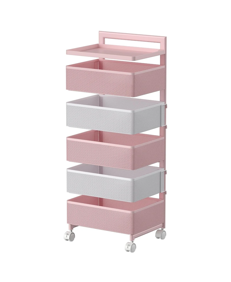 4 Tier Metal Utility Cart with Lockable Wheels, Rotating Shelf Household Organization Rack Corner