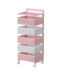 4 Tier Metal Utility Cart with Lockable Wheels, Rotating Shelf Household Organization Rack Corner