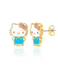 Sanrio Hello Kitty Brass Flash Plated Enamel and Pink Crystals Stud Earrings
