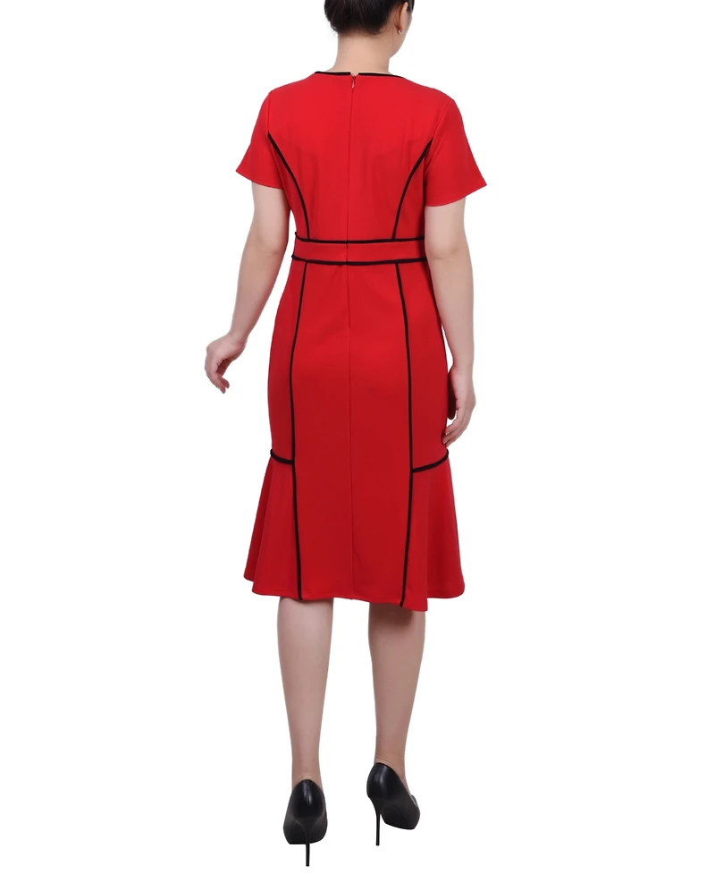 Ny Collection Women's Short Sleeve Piped Detail Dress