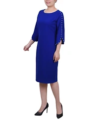 Ny Collection Women's 3/4 Imitation Pearl Detail Petal Sleeve Dress