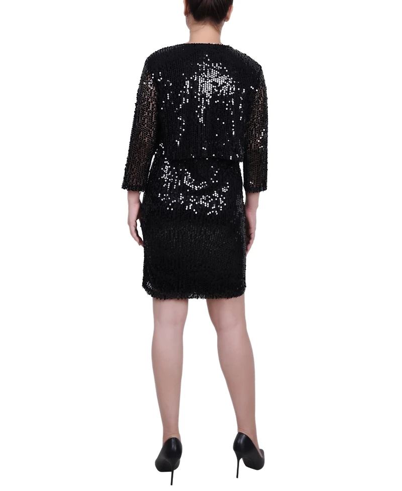 Ny Collection Women's Sequined Bolero Jacket and Dress, 2 Piece Set