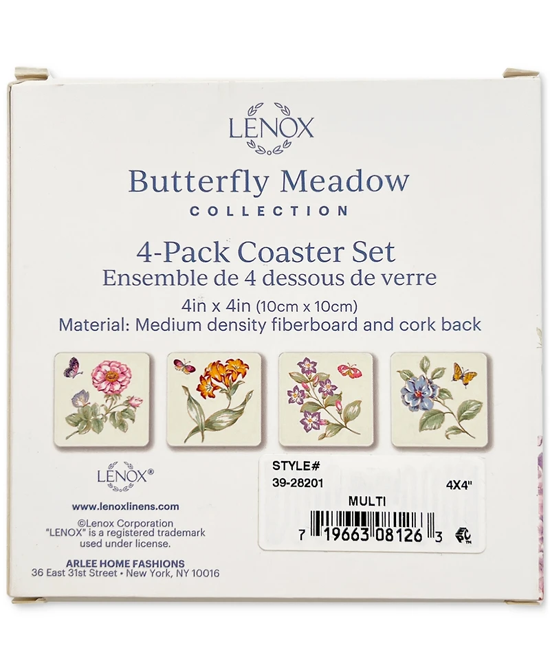 Lenox Butterfly Meadow Garden Cork Coasters, Set of 4
