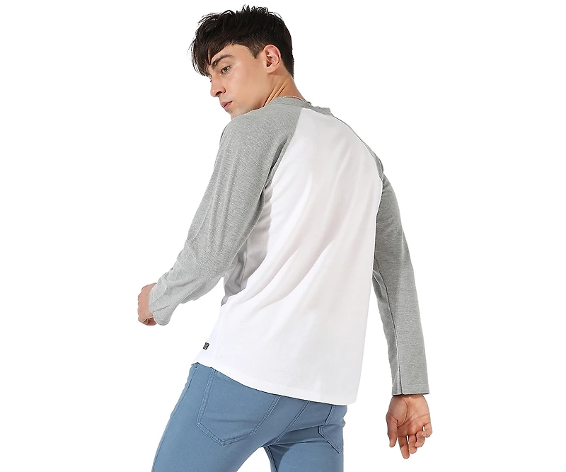 Campus Sutra Men's White & Grey Raglan Shirt