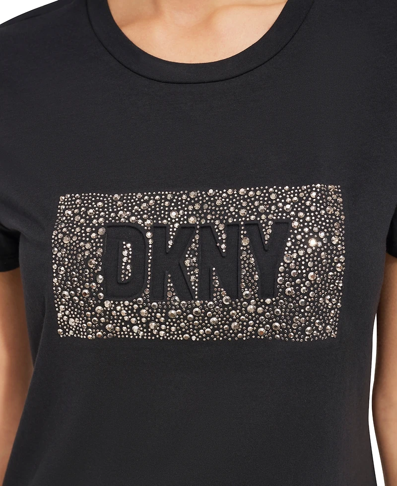 Dkny Women's Studded-Logo Crewneck Short-Sleeve Top