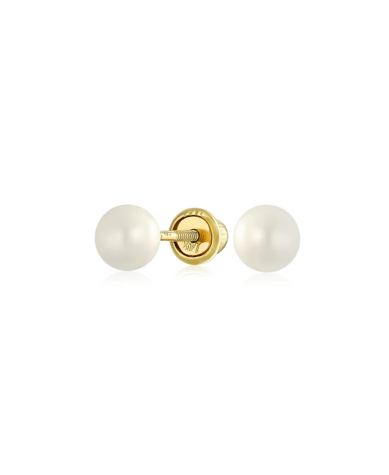 Bling Jewelry Tiny Minimalist Cz Accent14K Gold White Freshwater Cultured Pearl Stud Earrings Secure Screw Back