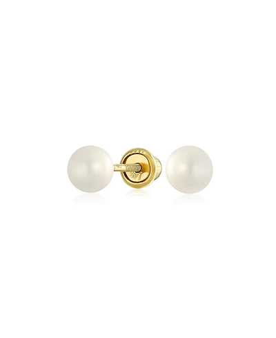 Bling Jewelry Tiny Minimalist Cz Accent14K Gold White Freshwater Cultured Pearl Stud Earrings Secure Screw Back