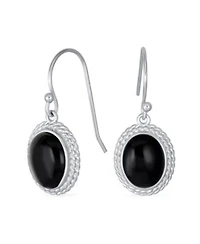 Bling Jewelry Western Style Black Natural Onyx Milgrain Cable Edge Oval Drop Earrings Sterling Silver Wire Fish Hook
