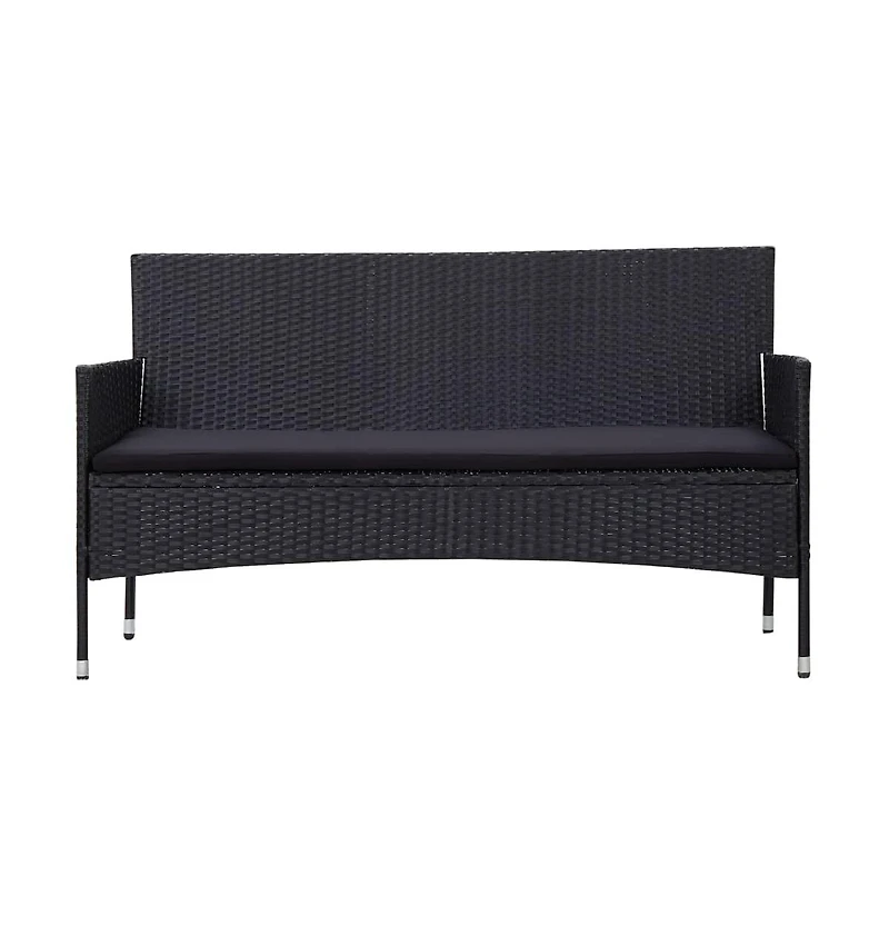 3-Seater Patio Sofa with Cushions Black Poly Rattan