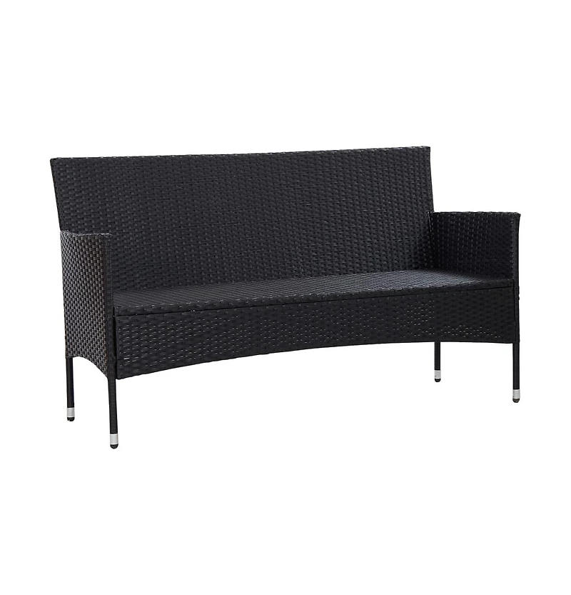 3-Seater Patio Sofa with Cushions Black Poly Rattan