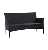 3-Seater Patio Sofa with Cushions Black Poly Rattan