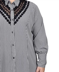 Ny Collection Plus Long Sleeve Crochet Trimmed Blouse