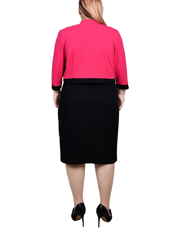 Ny Collection Plus 3/4 Sleeve Colorblocked Dress, 2 Piece Set