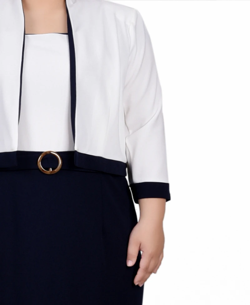 Ny Collection Plus 3/4 Sleeve Colorblocked Dress, 2 Piece Set