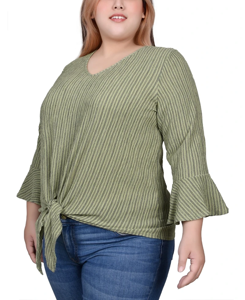 Ny Collection Plus 3/4 Bell Sleeve Textured Knit Top