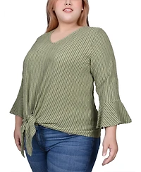 Ny Collection Plus 3/4 Bell Sleeve Textured Knit Top