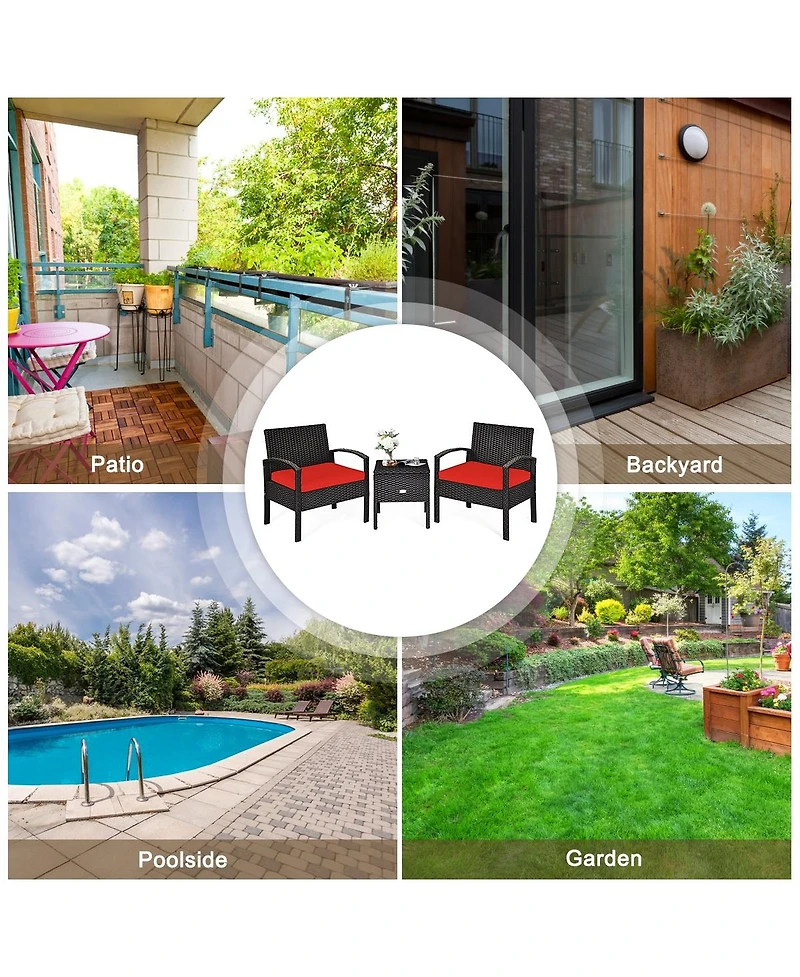 3 Piece Pe Rattan Wicker Sofa Set with Washable and Removable Cushion for Patio