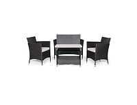 4 Pieces Patio Conversation Set with Soft Cushions and Tempered Glass Tabletop
