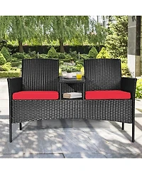 Wicker Patio Conversation Furniture Set with Removable Cushions and Table
