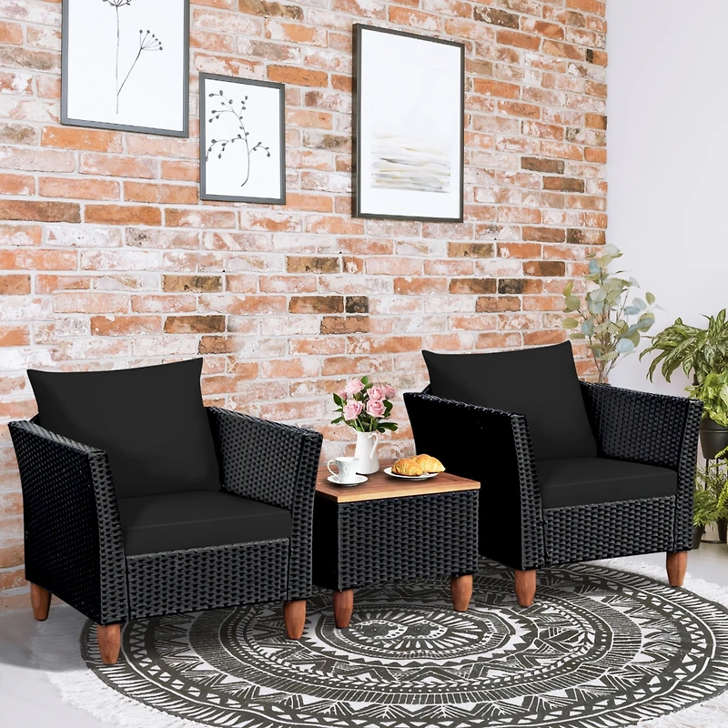 Slickblue 3 Pieces Outdoor Patio Rattan Furniture Set with Coffee Table