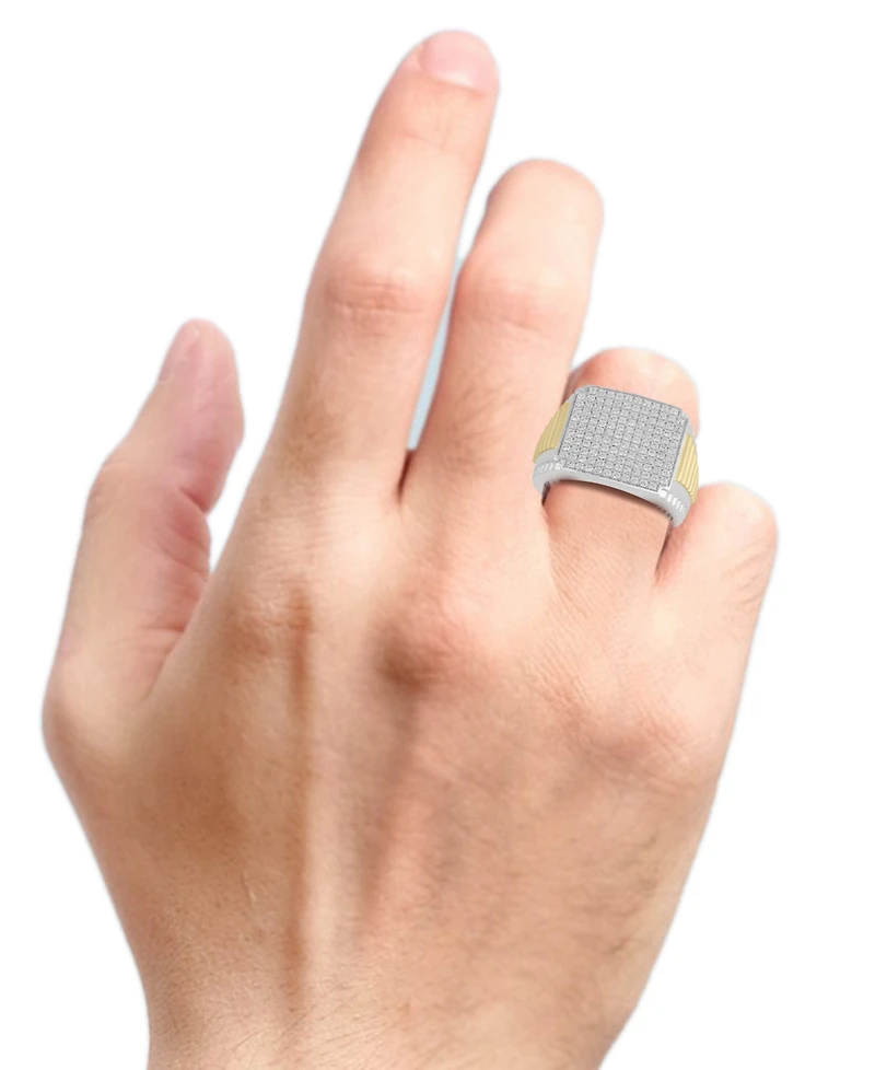 Men's Diamond Pave Cluster Ring (1 ct. t.w.) in Sterling Silver & 14k Gold-Plate