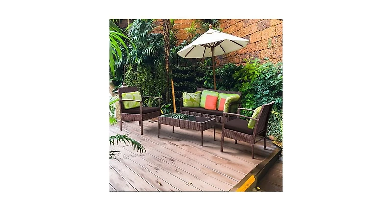 4 pcs Modern Outdoor Patio Rattan Wicker Furniture Set