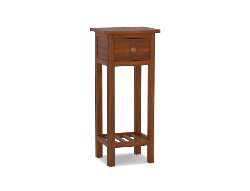2 Tier Slim Nightstand Bedside Table with Drawer Shelf