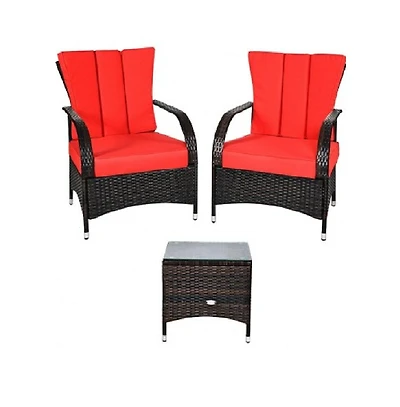 3PCS Rattan Coffee Table Set Chair-Red